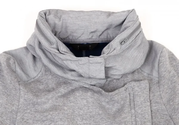 アツロウタヤマATSURO TAYAMA コットンフード収納バイカラースウェットライダースジャケット グレー青36 K-108404_003