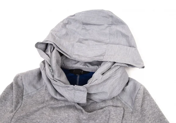 アツロウタヤマATSURO TAYAMA コットンフード収納バイカラースウェットライダースジャケット グレー青36 K-108404_005