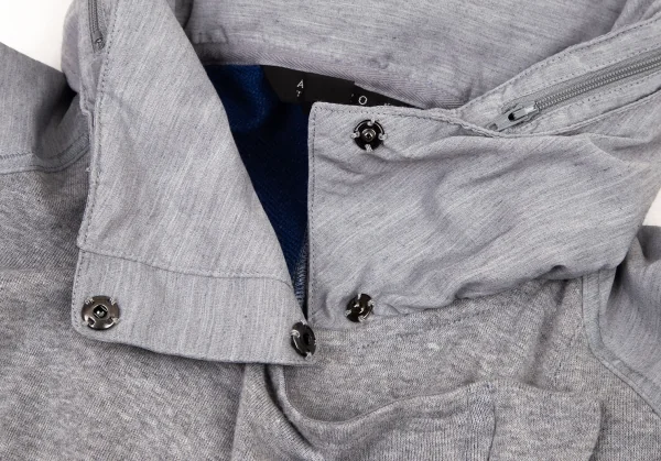 アツロウタヤマATSURO TAYAMA コットンフード収納バイカラースウェットライダースジャケット グレー青36 K-108404_006