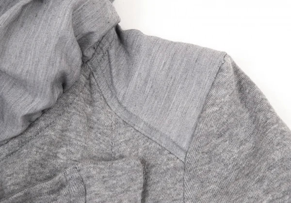 アツロウタヤマATSURO TAYAMA コットンフード収納バイカラースウェットライダースジャケット グレー青36 K-108404_007