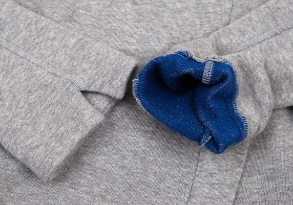 アツロウタヤマATSURO TAYAMA コットンフード収納バイカラースウェットライダースジャケット グレー青36 K-108404_009