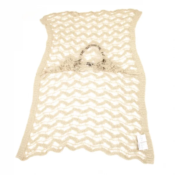 アツロウタヤマATSURO TAYAMA リネンコットンネック装飾カギ編みニットトップス ベージュ茶36 K-108406_010