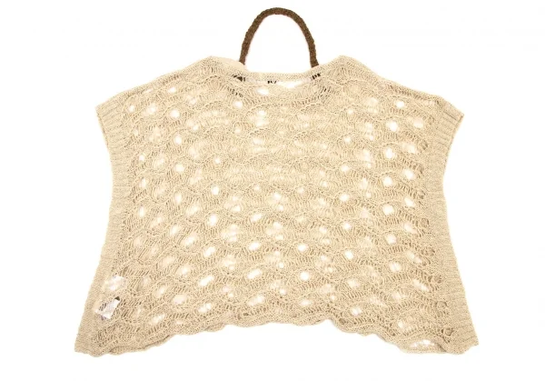 アツロウタヤマATSURO TAYAMA リネンコットンネック装飾カギ編みニットトップス ベージュ茶36 K-108406_011