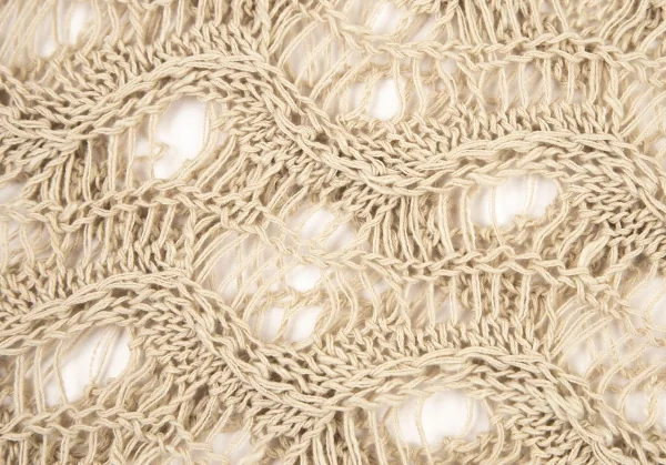 アツロウタヤマATSURO TAYAMA リネンコットンネック装飾カギ編みニットトップス ベージュ茶36 K-108406_012