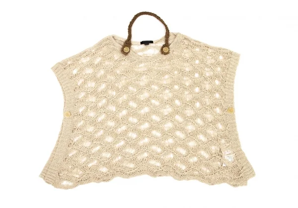 アツロウタヤマATSURO TAYAMA リネンコットンネック装飾カギ編みニットトップス ベージュ茶36 K-108406_002