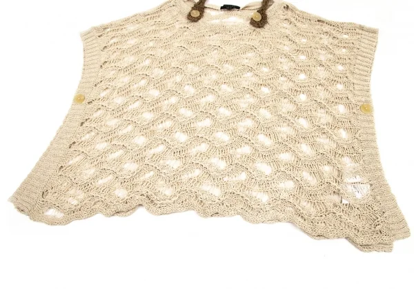 アツロウタヤマATSURO TAYAMA リネンコットンネック装飾カギ編みニットトップス ベージュ茶36 K-108406_007