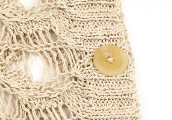 アツロウタヤマATSURO TAYAMA リネンコットンネック装飾カギ編みニットトップス ベージュ茶36 K-108406_008