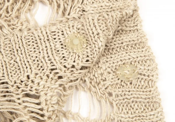 アツロウタヤマATSURO TAYAMA リネンコットンネック装飾カギ編みニットトップス ベージュ茶36 K-108406_009