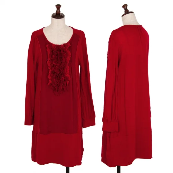 アツロウタヤマATSURO TAYAMA ウールフリル装飾ニットチュニック 赤38 K-108407_001