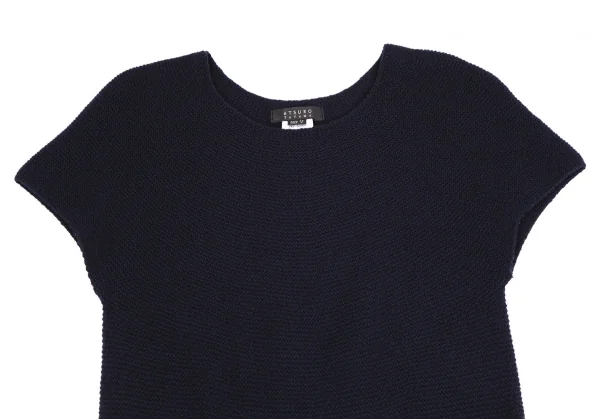 アツロウタヤマATSURO TAYAMA ウールバイカラーフレンチスリーブニットワンピース 紺黒36 K-108414_003