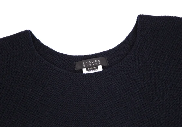 アツロウタヤマATSURO TAYAMA ウールバイカラーフレンチスリーブニットワンピース 紺黒36 K-108414_004