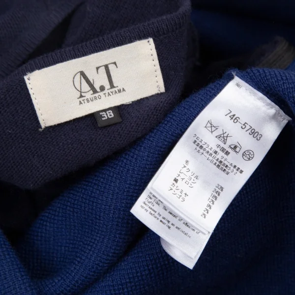 アツロウタヤマATSURO TAYAMA ウール混バイカラー切替ニットワンピース 紺青38 K-108432_012