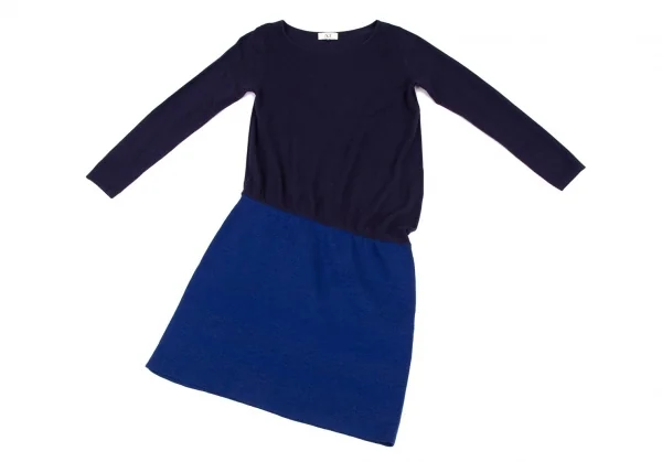 アツロウタヤマATSURO TAYAMA ウール混バイカラー切替ニットワンピース 紺青38 K-108432_002