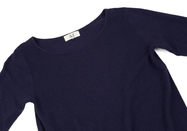 アツロウタヤマATSURO TAYAMA ウール混バイカラー切替ニットワンピース 紺青38 K-108432_003