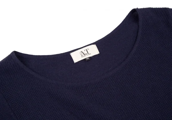 アツロウタヤマATSURO TAYAMA ウール混バイカラー切替ニットワンピース 紺青38 K-108432_004