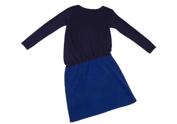 アツロウタヤマATSURO TAYAMA ウール混バイカラー切替ニットワンピース 紺青38 K-108432_009