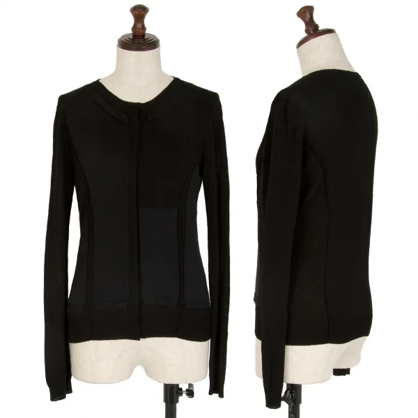 アツロウタヤマATSURO TAYAMA シルク混ペーストデザインニットカーディガン 黒36 K-108433_001