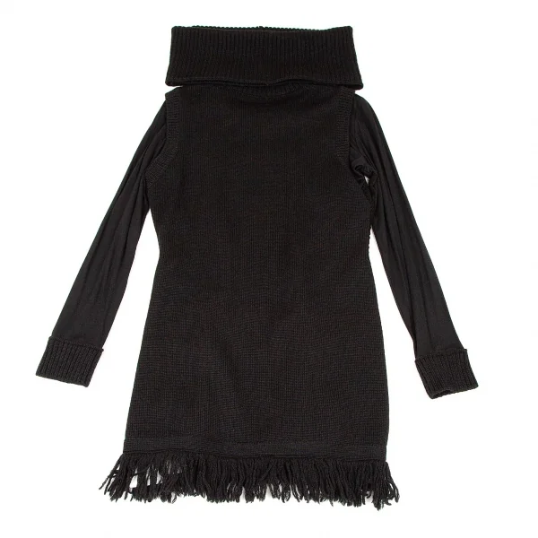 アツロウタヤマATSURO TAYAMA カットソーレイヤーフリンジニットベスト 黒36 K-108436_010