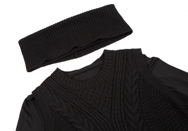 アツロウタヤマATSURO TAYAMA カットソーレイヤーフリンジニットベスト 黒36 K-108436_004