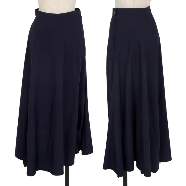 イッセイミヤケISSEY MIYAKEウールアシンメトリーデザインパンツ 紺M K-108437_001