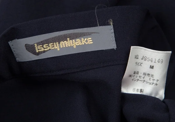 イッセイミヤケISSEY MIYAKEウールアシンメトリーデザインパンツ 紺M K-108437_012