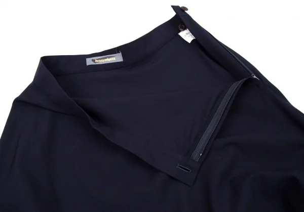イッセイミヤケISSEY MIYAKEウールアシンメトリーデザインパンツ 紺M K-108437_005