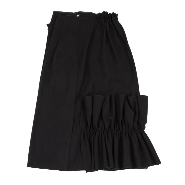 スナオクワハラsunao kuwahara I.S. ウールギャザーペーストデザインスカート 黒M K-108439_002