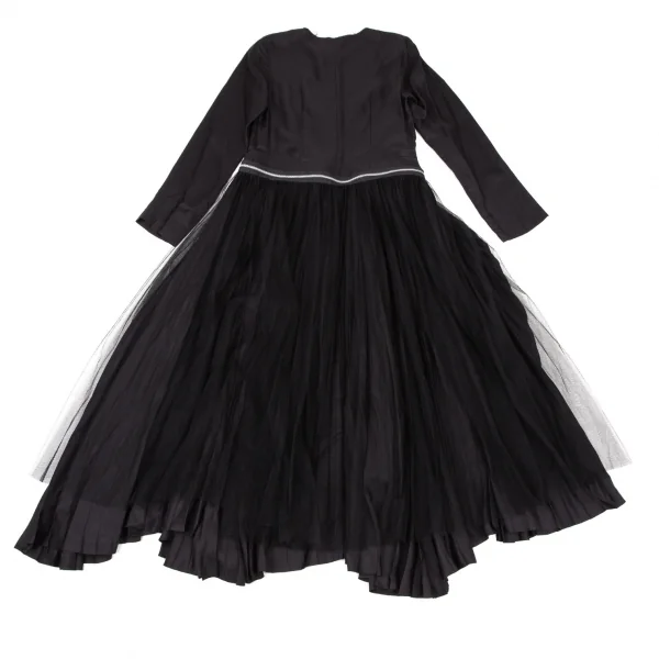 コムデギャルソンCOMME des GARCONSチュールアコーディオンプリーツジップ着脱サテンワンピース 黒M K-108441_011