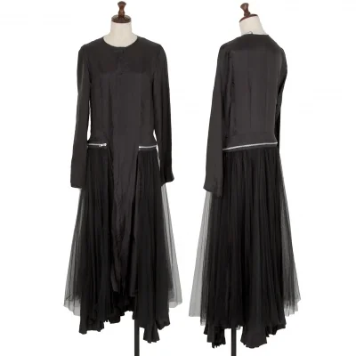 コムデギャルソンCOMME des GARCONSチュールアコーディオンプリーツジップ着脱サテンワンピース