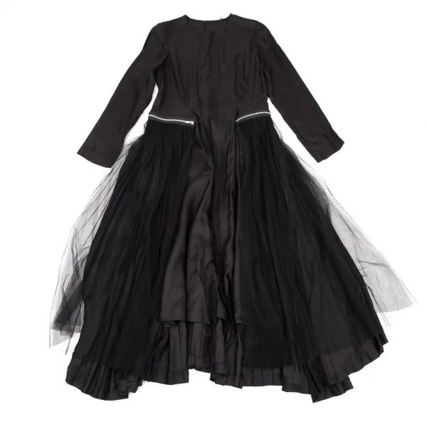 コムデギャルソンCOMME des GARCONSチュールアコーディオンプリーツジップ着脱サテンワンピース 黒M K-108441_002