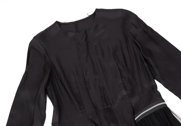 コムデギャルソンCOMME des GARCONSチュールアコーディオンプリーツジップ着脱サテンワンピース 黒M K-108441_003