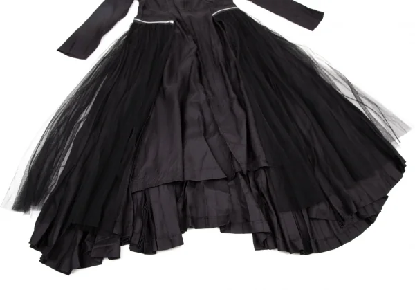 コムデギャルソンCOMME des GARCONSチュールアコーディオンプリーツジップ着脱サテンワンピース 黒M K-108441_008