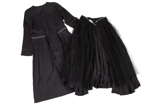 コムデギャルソンCOMME des GARCONSチュールアコーディオンプリーツジップ着脱サテンワンピース 黒M K-108441_009