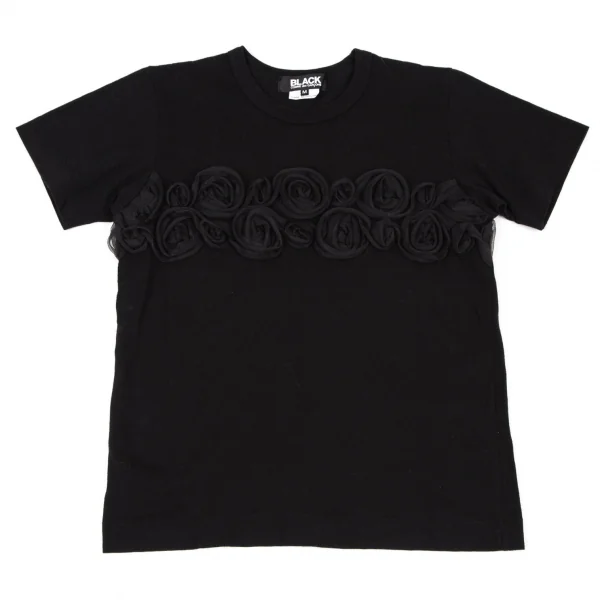 ブラックコムデギャルソンBLACK COMME des GARCONSコットンコサージュ装飾Tシャツ 黒M K-108461_001