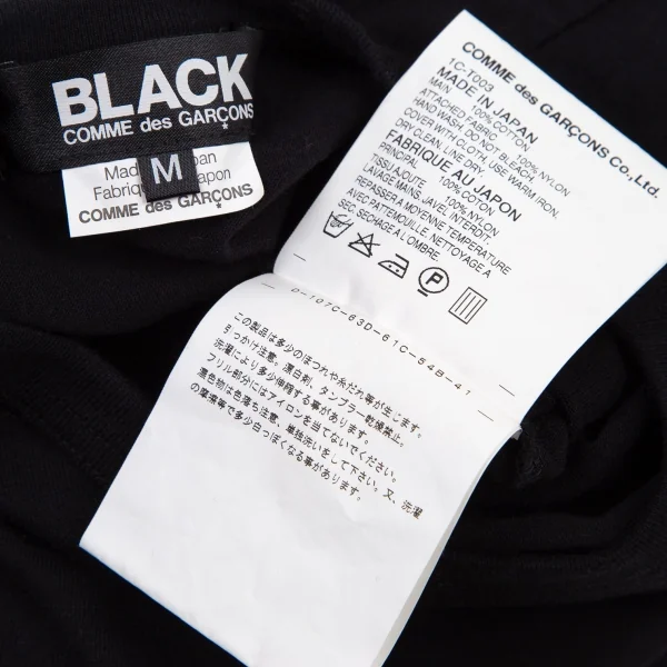 ブラックコムデギャルソンBLACK COMME des GARCONSコットンコサージュ装飾Tシャツ 黒M K-108461_010