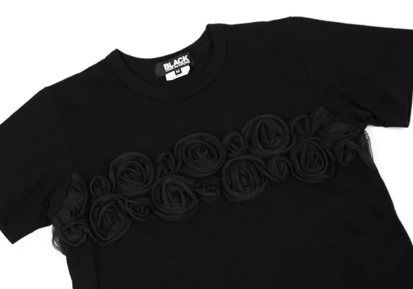 ブラックコムデギャルソンBLACK COMME des GARCONSコットンコサージュ装飾Tシャツ 黒M K-108461_002
