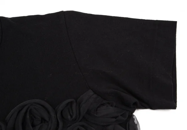 ブラックコムデギャルソンBLACK COMME des GARCONSコットンコサージュ装飾Tシャツ 黒M K-108461_005