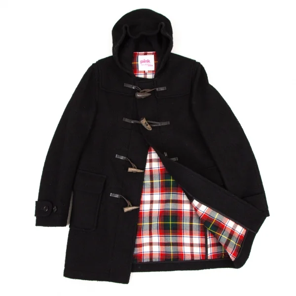 ジュンヤワタナベマンピンク コムデギャルソンJUNYA WATANABE MAN PINK COMME des GARCONSウール裏チェックダッフルコート 黒M K-108481_001