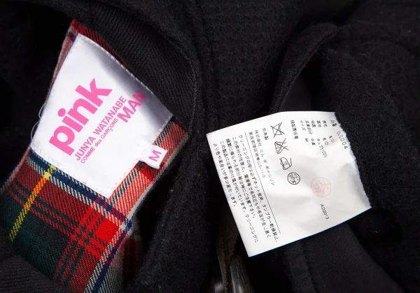 ジュンヤワタナベマンピンク コムデギャルソンJUNYA WATANABE MAN PINK COMME des GARCONSウール裏チェックダッフルコート 黒M K-108481_019