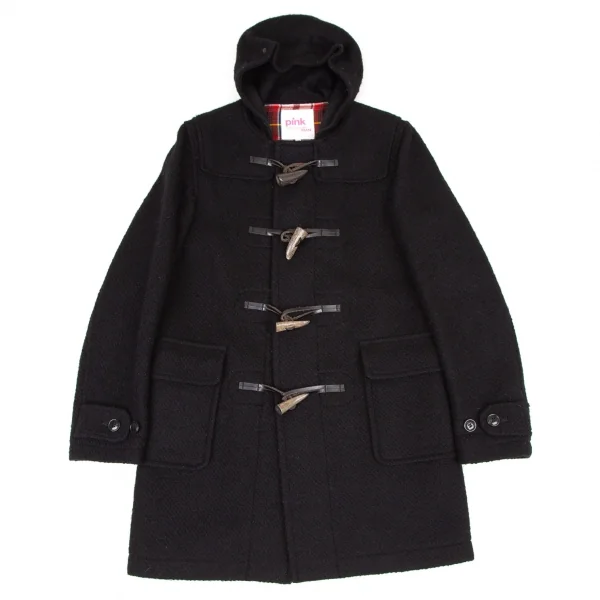 ジュンヤワタナベマンピンク コムデギャルソンJUNYA WATANABE MAN PINK COMME des GARCONSウール裏チェックダッフルコート 黒M K-108481_003
