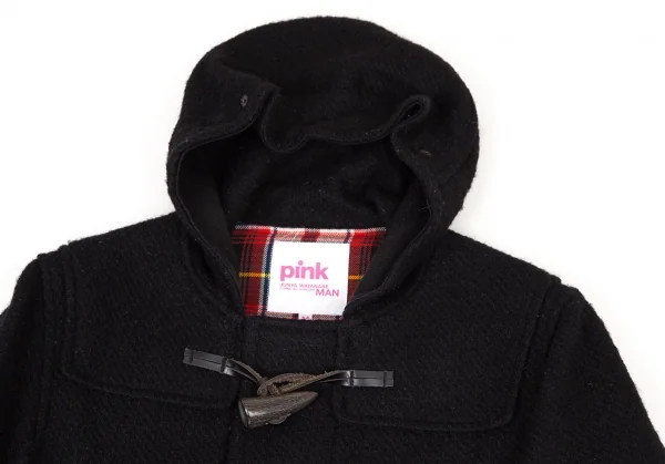 ジュンヤワタナベマンピンク コムデギャルソンJUNYA WATANABE MAN PINK COMME des GARCONSウール裏チェックダッフルコート 黒M K-108481_004