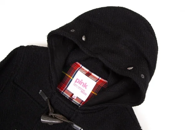 ジュンヤワタナベマンピンク コムデギャルソンJUNYA WATANABE MAN PINK COMME des GARCONSウール裏チェックダッフルコート 黒M K-108481_005