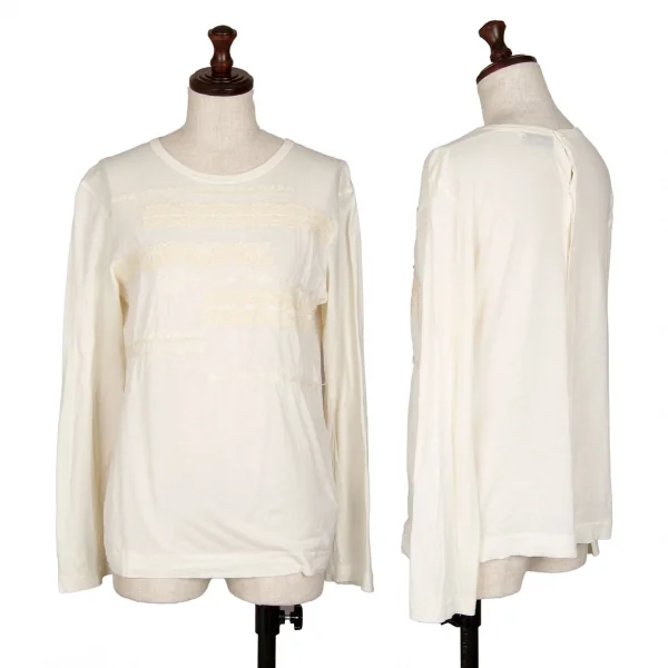 トリココムデギャルソンtricot COMME des GARCONS コットンフェルト刺繍バックボタン留めカットソー 生成りM位 K-108485_001