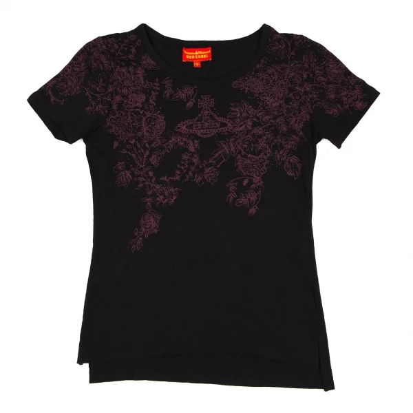 ヴィヴィアンウエストウッド レッドレーベルVivienne Westwood Red Label コットンレーヨンオーブ花柄プリントTシャツ 黒紫1 K-108492_001