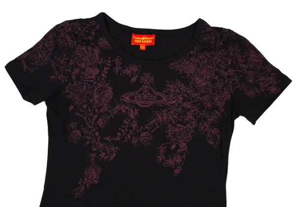 ヴィヴィアンウエストウッド レッドレーベルVivienne Westwood Red Label コットンレーヨンオーブ花柄プリントTシャツ 黒紫1 K-108492_002