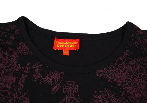 ヴィヴィアンウエストウッド レッドレーベルVivienne Westwood Red Label コットンレーヨンオーブ花柄プリントTシャツ 黒紫1 K-108492_003