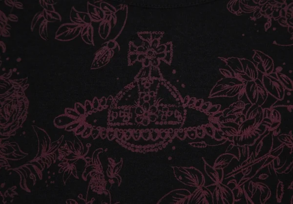 ヴィヴィアンウエストウッド レッドレーベルVivienne Westwood Red Label コットンレーヨンオーブ花柄プリントTシャツ 黒紫1 K-108492_004