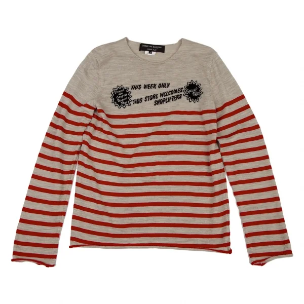 コムデギャルソン オムプリュスCOMME des GARCONS HOMME PLUS ウールレタリングボーダーニット グレージュ赤M K-108498_001
