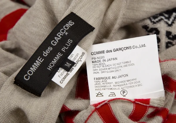 コムデギャルソン オムプリュスCOMME des GARCONS HOMME PLUS ウールレタリングボーダーニット グレージュ赤M K-108498_013