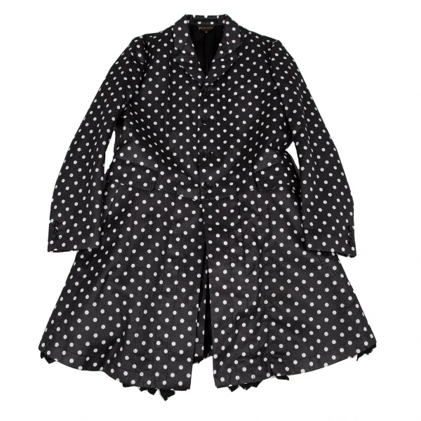 コムデギャルソンCOMME des GARCONSドット裏フリル装飾不織布ロングジャケット 黒白M K-108503_002